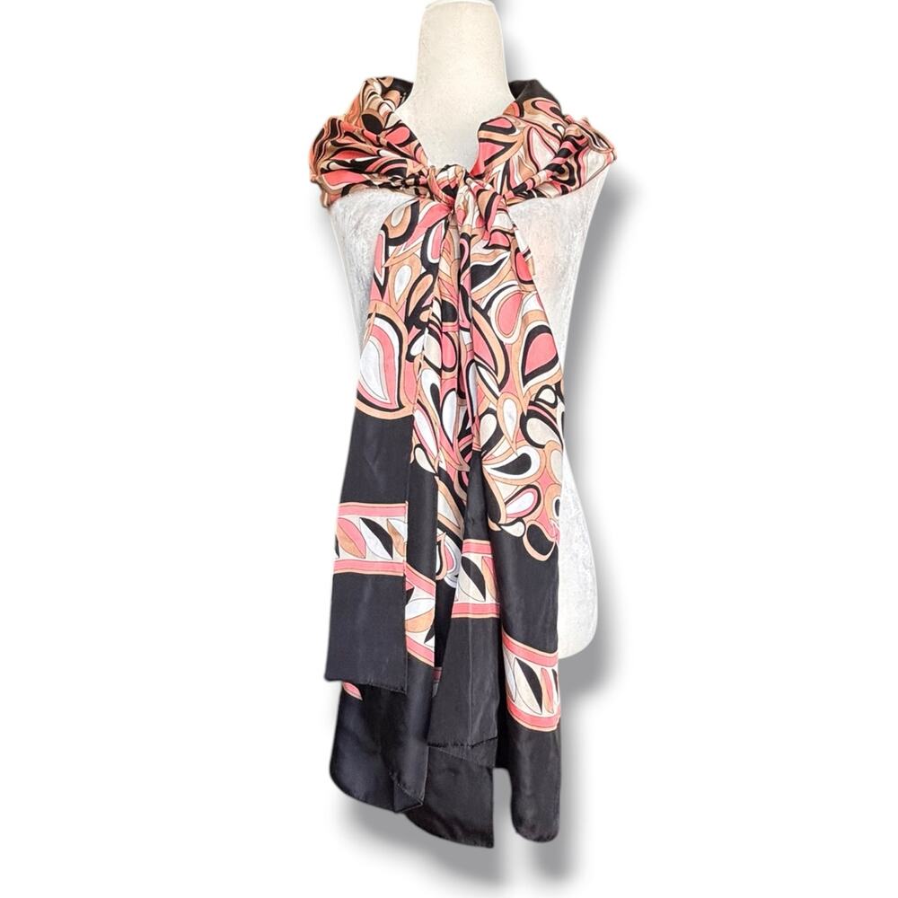 Michael Kors Abstract Mod Print‎ Satin Scarf Wrap Shawl Black Pink Euro Summer